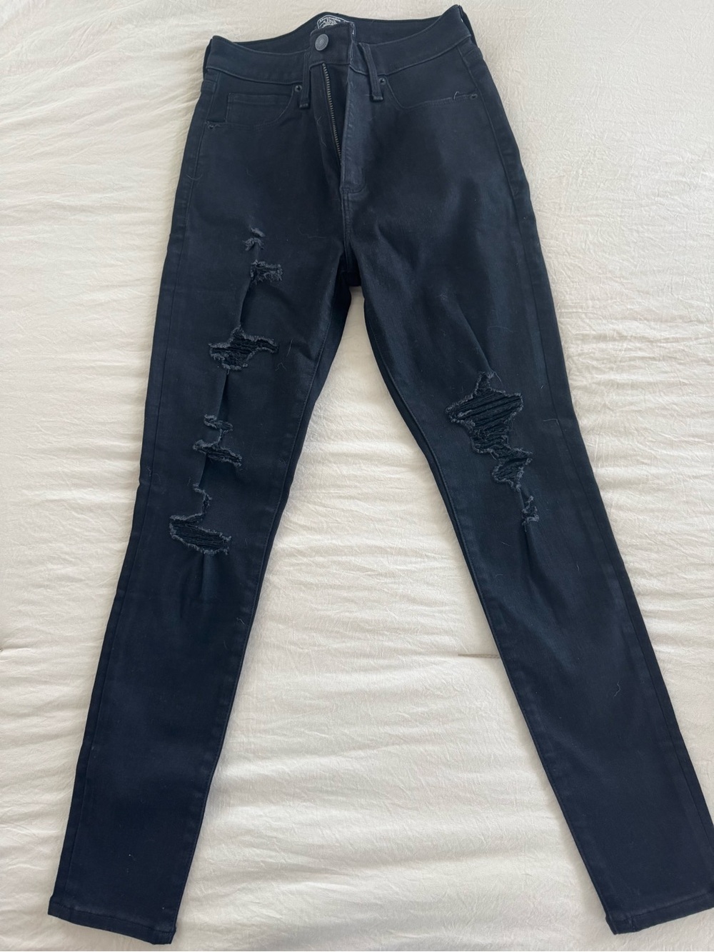 Abercrombie and Fitch Curve Love High-Rise Black Distressed Super Skinny Jeans